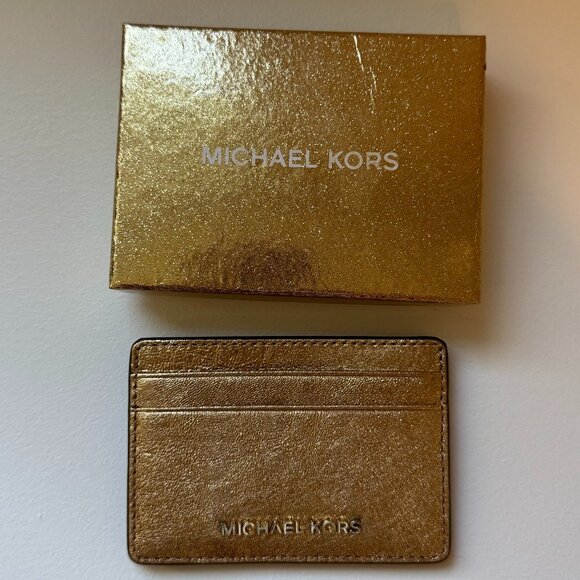 NWT Michael Kors Money Pieces Glitter Gold Card Holder - Picture 1 of 2